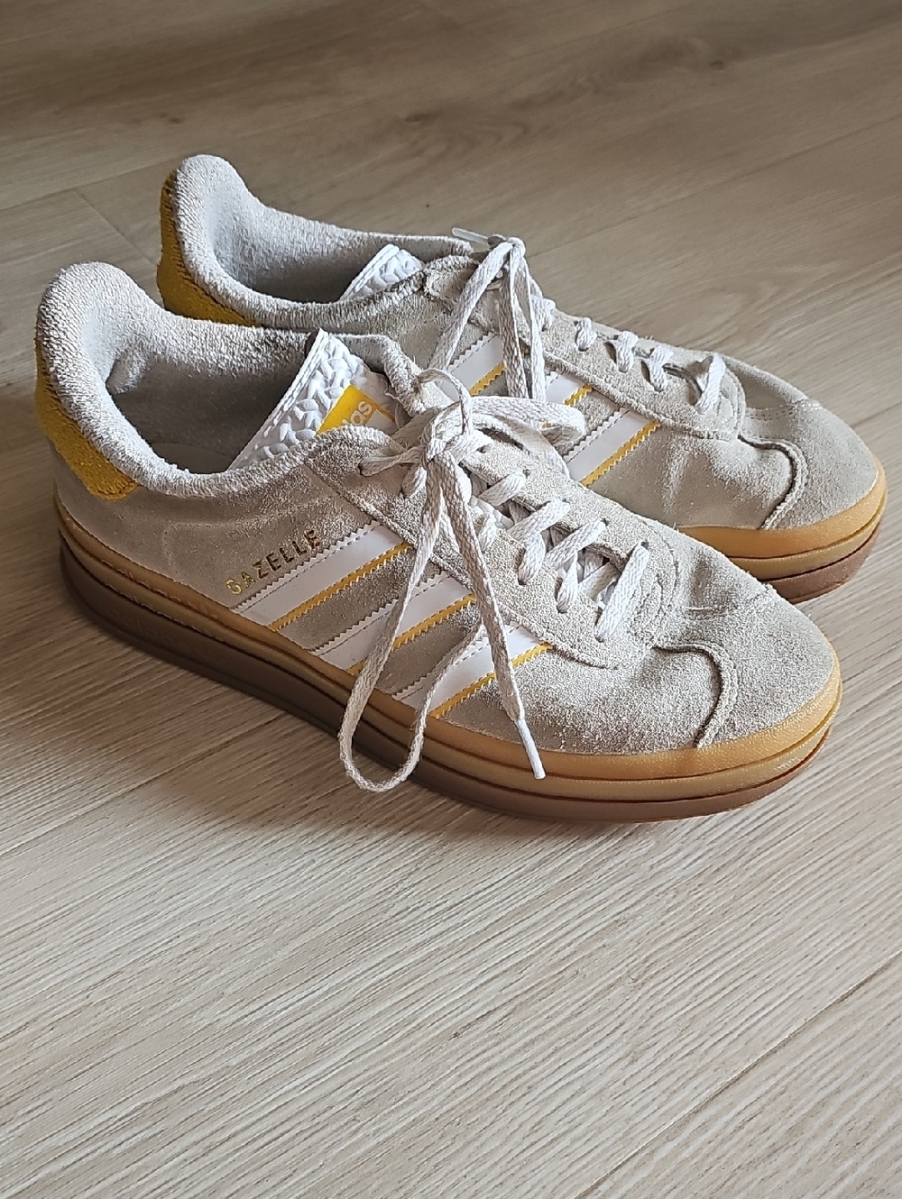 adidas Suede Sneakers in Beige and Yellow Accent